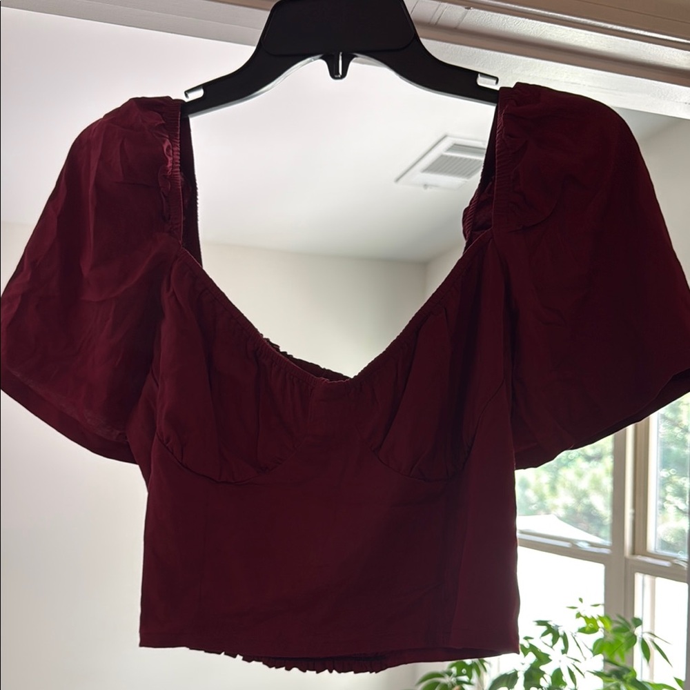 Elegant Burgundy Puff Sleeve Blouse